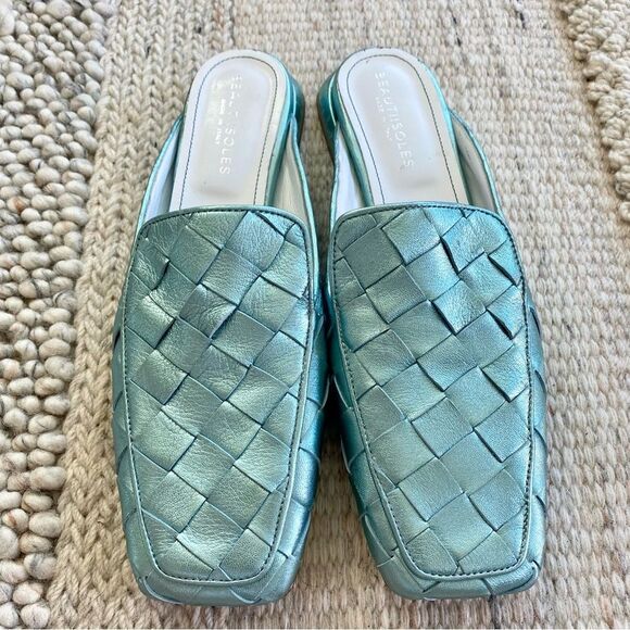 Woven Metallic Blue Mules - Picture 8 of 11